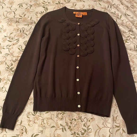 Brand New Tory Burch CREWNECK CARDIGAN, Size L, Dark Brown, perfect condition - Picture 1 of 5
